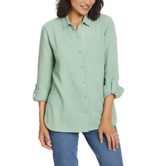 Anne Klein Tops Nwt Anne Klein Womens Gauze Button Down Roll Tab